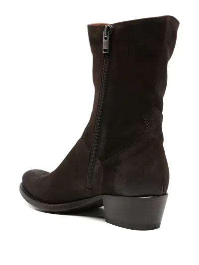 绒面皮牛仔风高筒靴