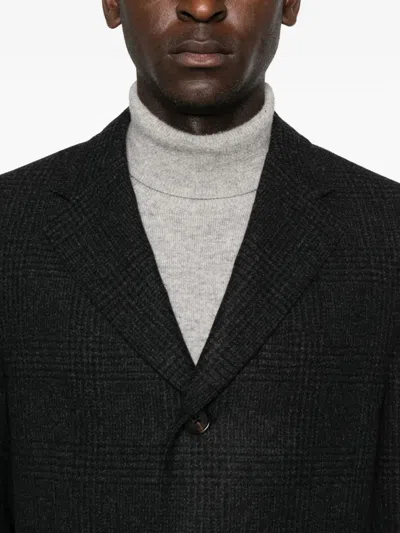 Corneliani Id Notch Lapel Coat With Zip And Buttons Double Closure In Black