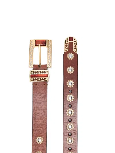 Golden Goose Belt With Amber Inserts Leather Body With Metallic Gold Flower Details Belts Brown In Brown