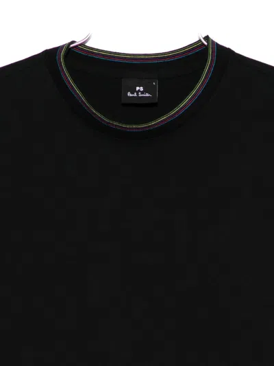 Ps By Paul Smith Black T-shirt With Striped Crew Neck Ps Paul Smith In Black