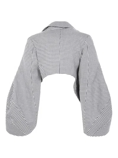 Comme Des Garçons Cropped Checkered Jacket Wide Sleeves In Black