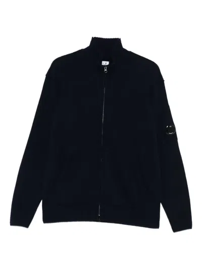 C.p. Company C.p.company Sea Island Full Zip Lens Cardigan In Black