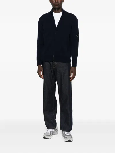 C.p. Company C.p.company Sea Island Full Zip Lens Cardigan In Black