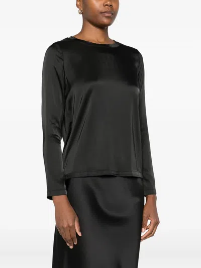 Dixie Long-sleeve Satin T-shirt In Black