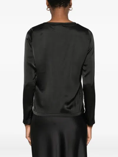 Dixie Long-sleeve Satin T-shirt In Black
