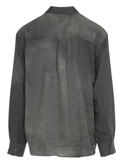 Our Legacy Long-sleeved Button-up Shirt With Classic Collar And Textured Fabric In Gray