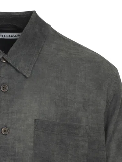 Our Legacy Long-sleeved Button-up Shirt With Classic Collar And Textured Fabric In Gray