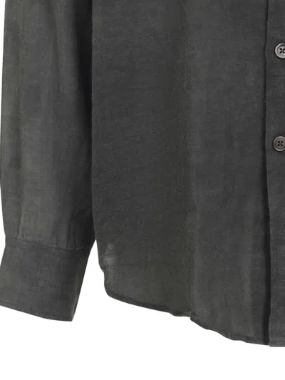 Our Legacy Long-sleeved Button-up Shirt With Classic Collar And Textured Fabric In Gray