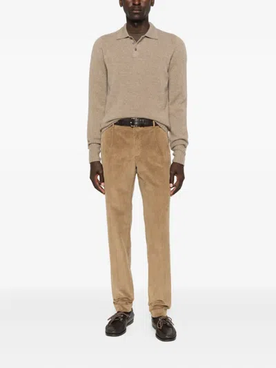 Incotex Pleated Corduroy Trousers In Brown