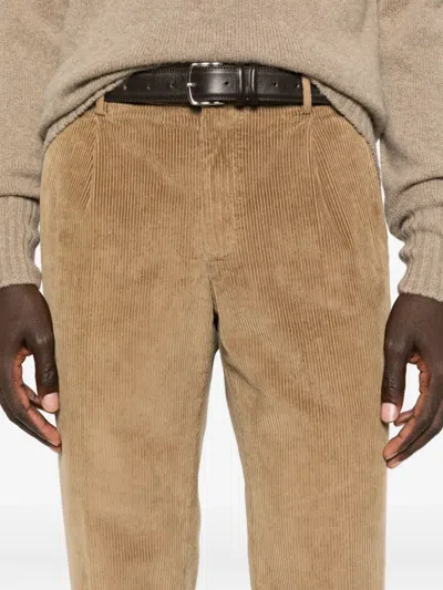 Incotex Pleated Corduroy Trousers In Brown