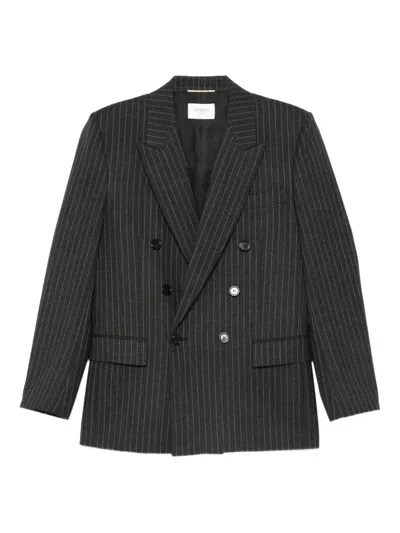 Saint Laurent Cassandre Double-breasted Jacket In Gray