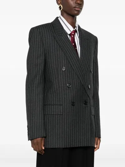 Saint Laurent Cassandre Double-breasted Jacket In Gray