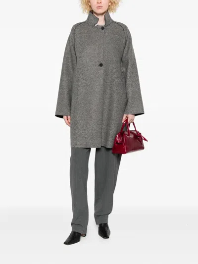 Harris Wharf London Textured Wool-cashmere Blend Coat With High Collar In Gray