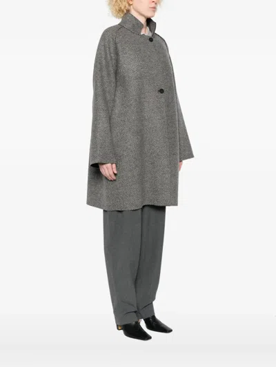 Harris Wharf London Textured Wool-cashmere Blend Coat With High Collar In Gray