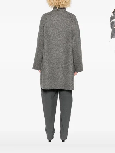 Harris Wharf London Textured Wool-cashmere Blend Coat With High Collar In Gray