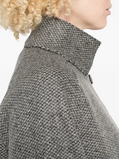 Harris Wharf London Textured Wool-cashmere Blend Coat With High Collar In Gray