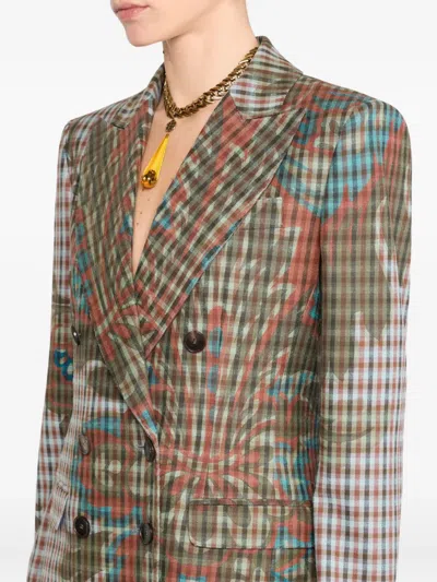Etro Double-breasted Wool-blend Gingham Jacket In Brown