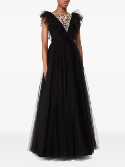 Jenny Packham Foxglove Embellished Ruffled-tulle Maxi Dress In Black