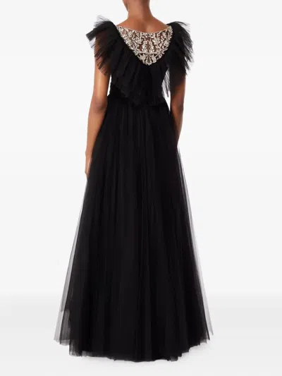 Jenny Packham Foxglove Embellished Ruffled-tulle Maxi Dress In Black