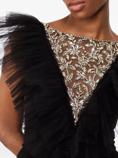 Jenny Packham Foxglove Embellished Ruffled-tulle Maxi Dress In Black
