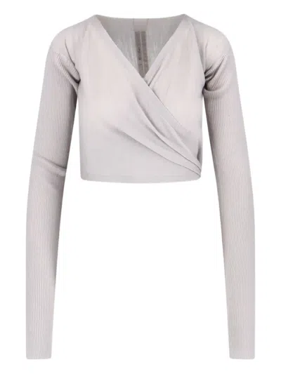 Rick Owens Wrap Design Crewneck Knitwear With Ribbed Texture In Gray