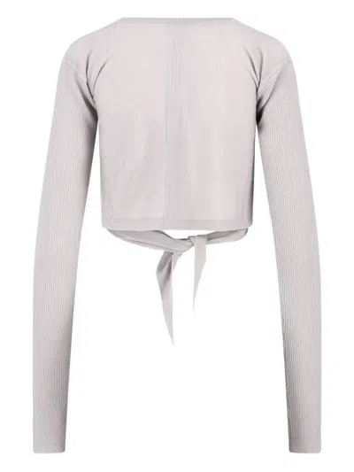 Rick Owens Wrap Design Crewneck Knitwear With Ribbed Texture In Gray