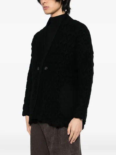 Devoa Cable-knit Cardigan In Black