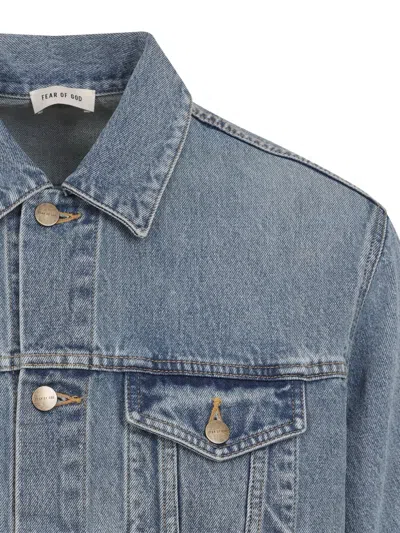 Fear Of God Light Blue Denim Jacket With Button-up Front And Vintage Finish In Blue