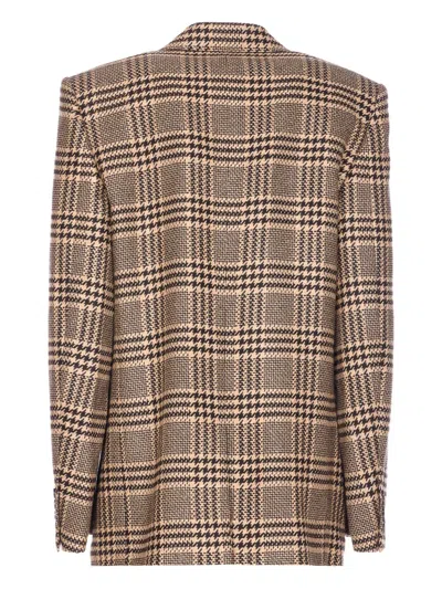 Saint Laurent Double-breasted Checked Silk And Cashmere-blend Blazer In Brown