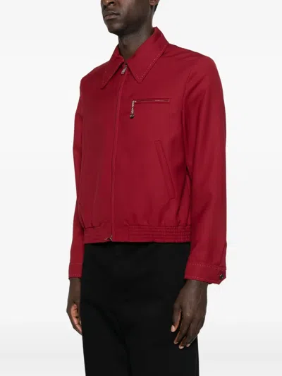 Second / Layer Second Layer Logo Dice Virgin Wool Bomber Jacket In Red
