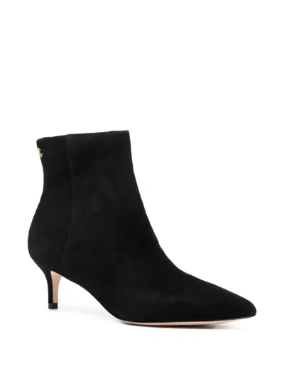 Ralph Lauren Mckay Black Suede Heeled Ankle Boots In Animal Print
