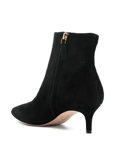 Ralph Lauren Mckay Black Suede Heeled Ankle Boots In Animal Print