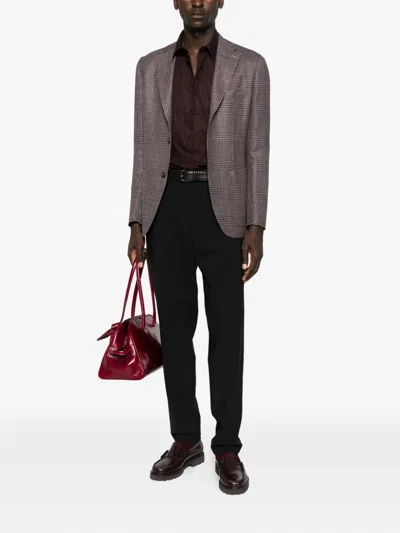 Eleventy Checked Single-breasted Blazer In Brown