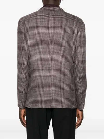 Eleventy Checked Single-breasted Blazer In Brown