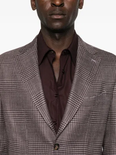 Eleventy Checked Single-breasted Blazer In Brown