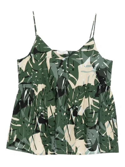 Marc O'polo Leaf-print V-neck Top In Multi