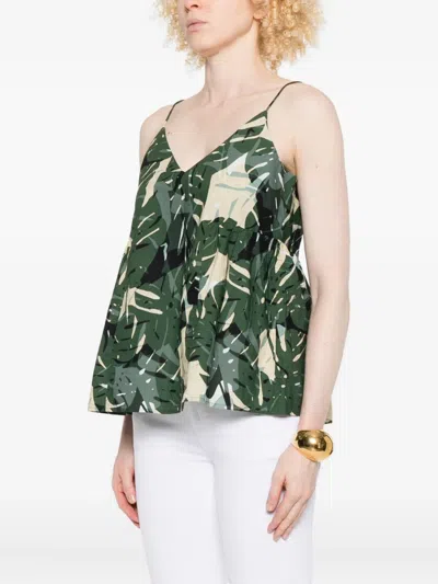Marc O'polo Leaf-print V-neck Top In Multi