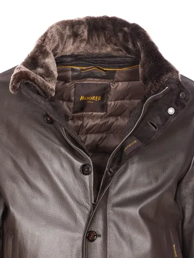 Moorer High Neck Jacket Fur Collar In Brown