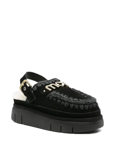 Mou Bounce Clog Back Strap Flat Shoes Black In Black