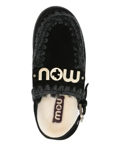 Mou Bounce Clog Back Strap Flat Shoes Black In Black