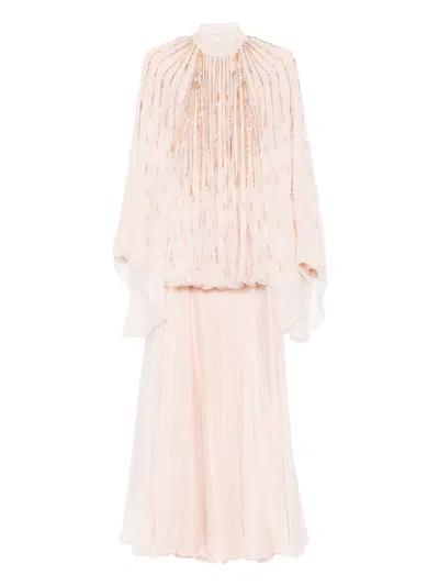 Dina Melwani Sequin-embellished Pleated Jumpsuit In Pink