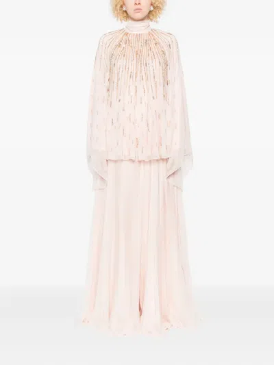 Dina Melwani Sequin-embellished Pleated Jumpsuit In Pink