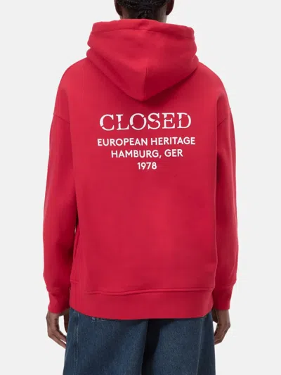 Closed Casual Oversized Hoodie With Adjustable Drawstring And Heritage Print In Red