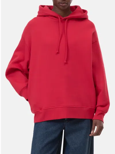 Closed Casual Oversized Hoodie With Adjustable Drawstring And Heritage Print In Red