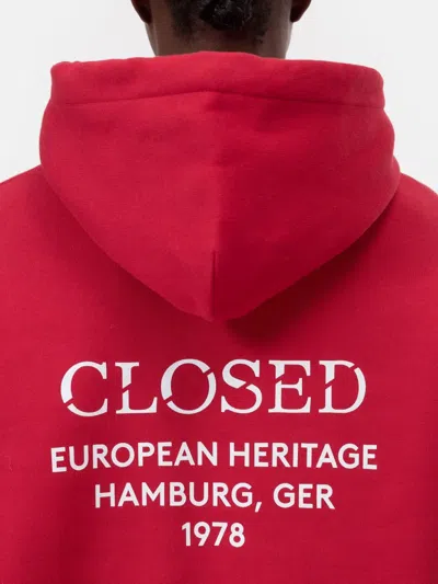 Closed Casual Oversized Hoodie With Adjustable Drawstring And Heritage Print In Red