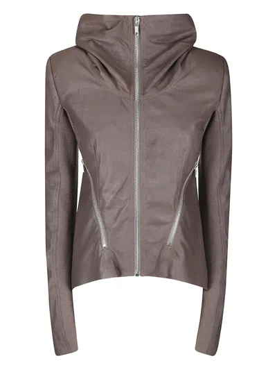 Rick Owens Tailored Brown Lamb Leather Jacket With Padded Shoulders In Brown