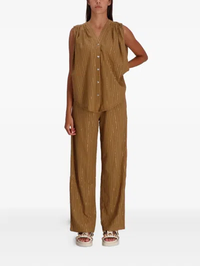 Devotion Iris Metallic-striped Cotton Blouse In Brown