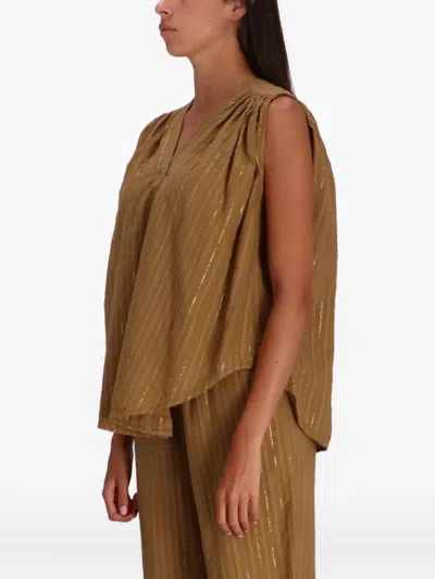 Devotion Iris Metallic-striped Cotton Blouse In Brown