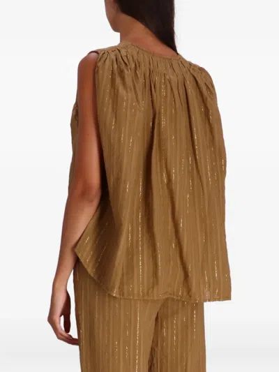 Devotion Iris Metallic-striped Cotton Blouse In Brown