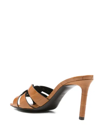 Saint Laurent 90mm Leather Heeled Sandals In Brown